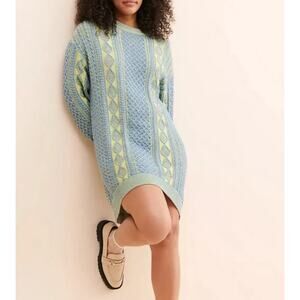back beat co blue green cable knit sweater dress XS/S